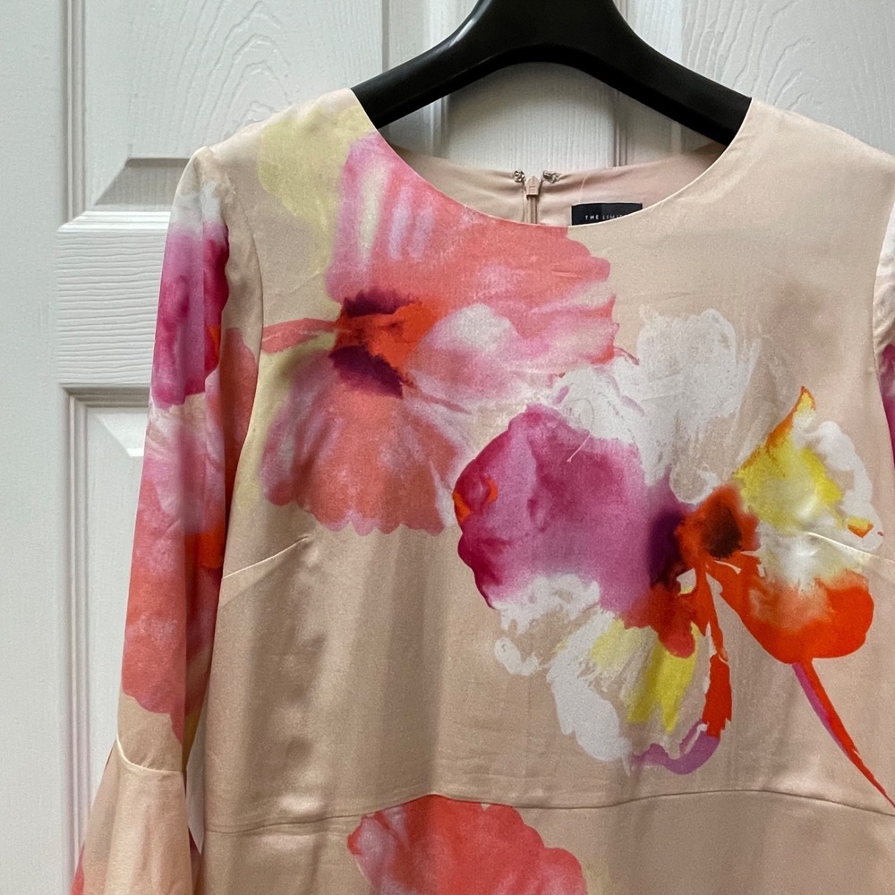 The Limited Sz 12 Blush Floral Print‎ Shift Dress Bell Sleeve Garden Party